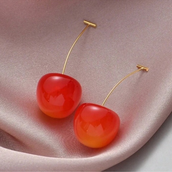 Cherry in Peach Gold Earrings - Picture 2 of 2